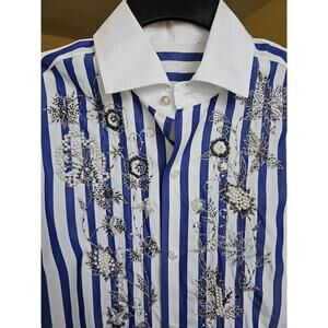 Ralph Lauren Purple Label Capri Shirt Womens Button Pearls Embellishments Italy